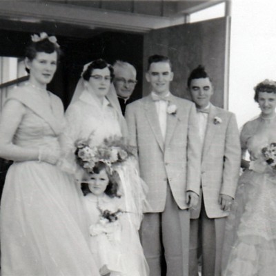 1955, Sept 1st Yvonne Doiron, Louise& Earl Larkin Melvin Larkin Fahter Dalton and flower girl Marlin Quinn