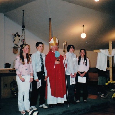 2005 Confirmation Bridgette Blanchard, Mitchell Weeks, Bishop Fougere, Matthew Proctor, Megan Larkin