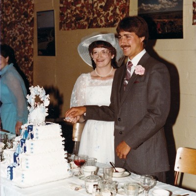 1984 artin and Claudette Longuepee wedding reception in church basement. 