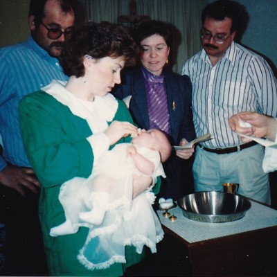 1992 April Mitchell Doiron' baptism Heather &Gerlad Doiron and god parents Terry & Paula Gauthier